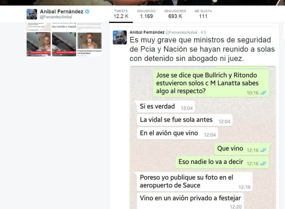 Críticas de Aníbal Fernández a reunión de ministros y Lanatta
