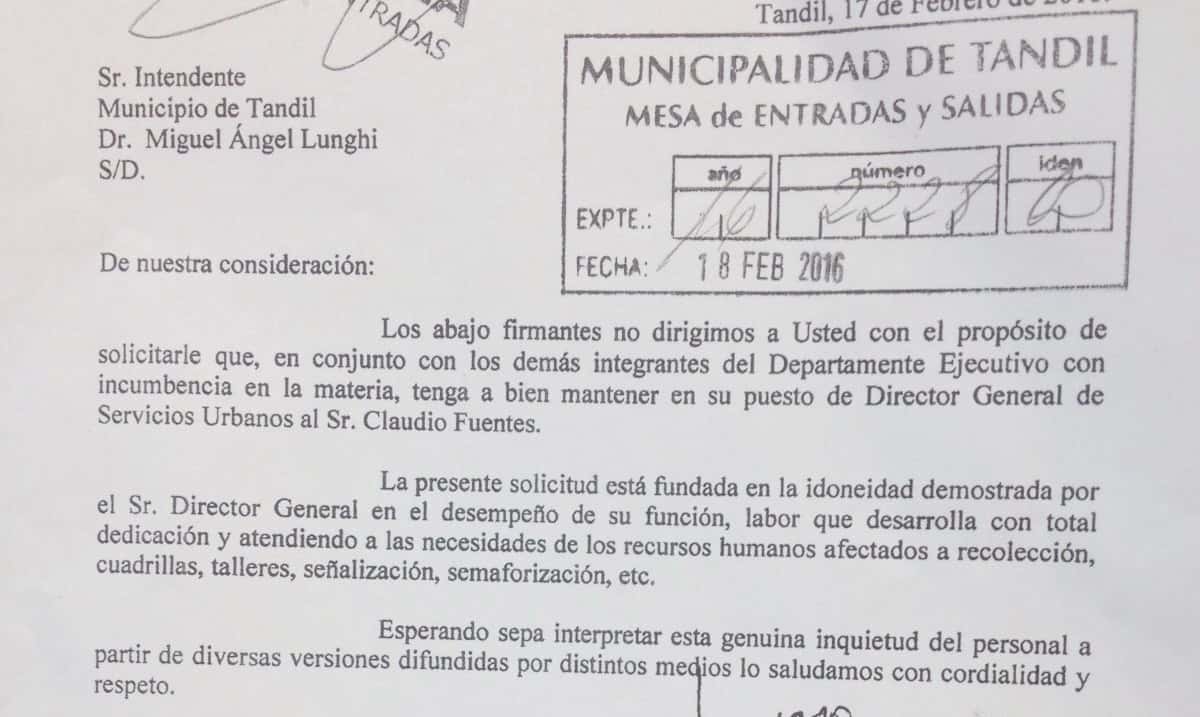 Empleados municipales rechazan mediante una carta al intendente el pedido de renuncia a Fuentes