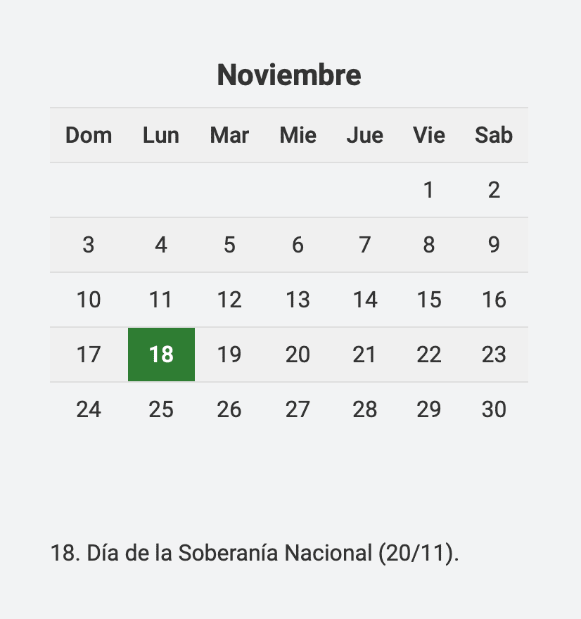 ¿Es feriado el 18 de noviembre?