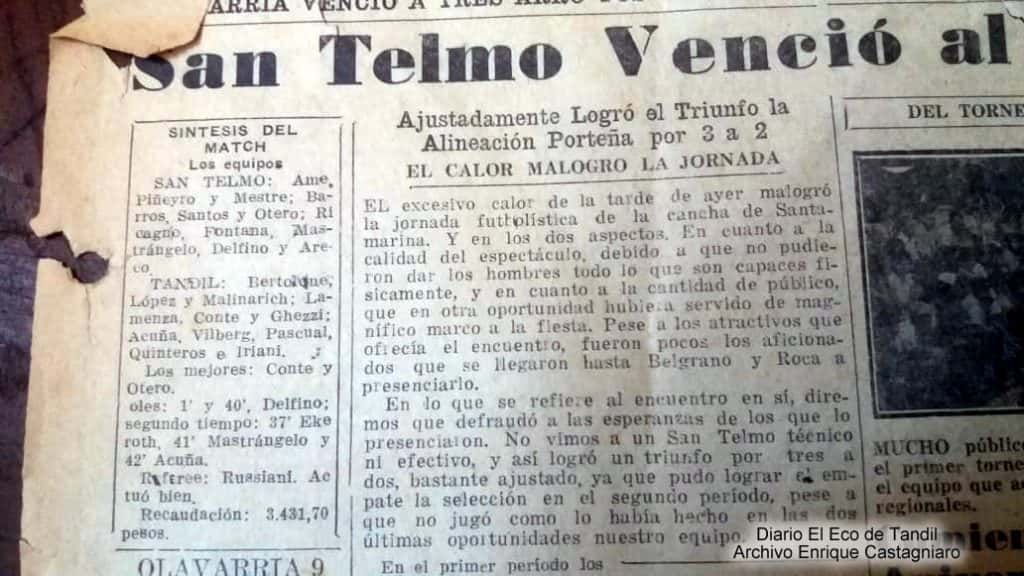 San Telmo recordó con un archivo de El Eco de Tandil un amistoso frente a Santamarina