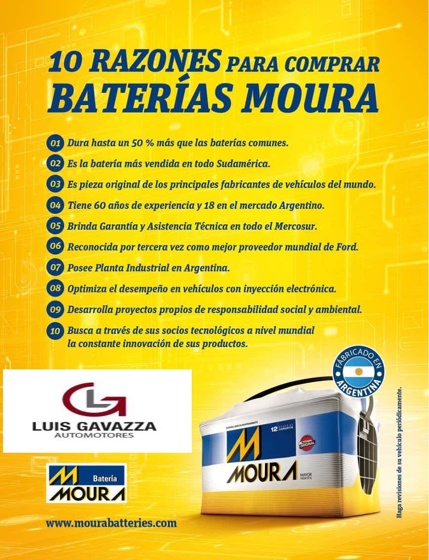 La excelencia y confiabilidad de las baterías Moura se encuentra en Gavazza Automotores
