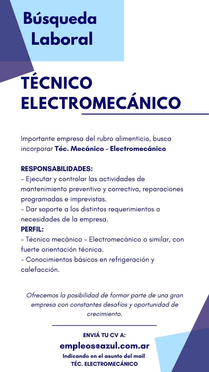 Búsqueda laboral: técnico electromecánico