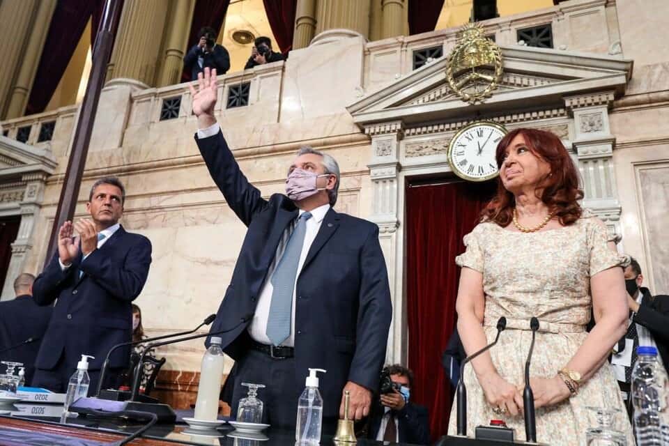 Sergio Massa, Alberto Fernández y Cristina Kirchner, en la apertura de sesiones el año pasado.