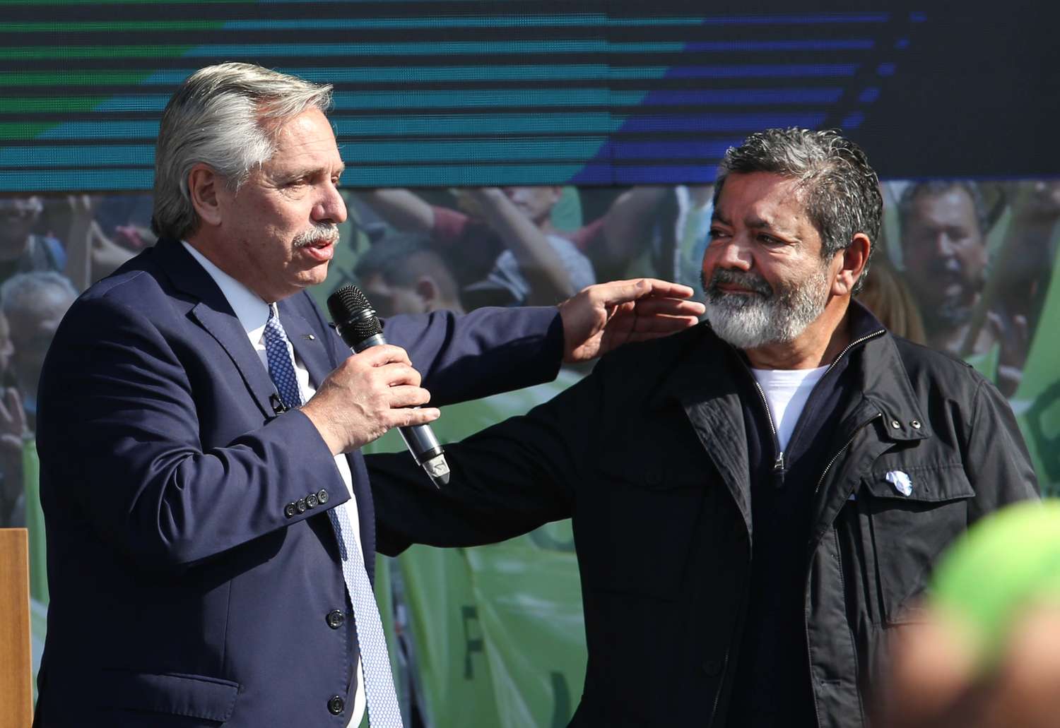 Alberto Fernández y el secretario general del gremio de la construcción, Gerardo Martínez.