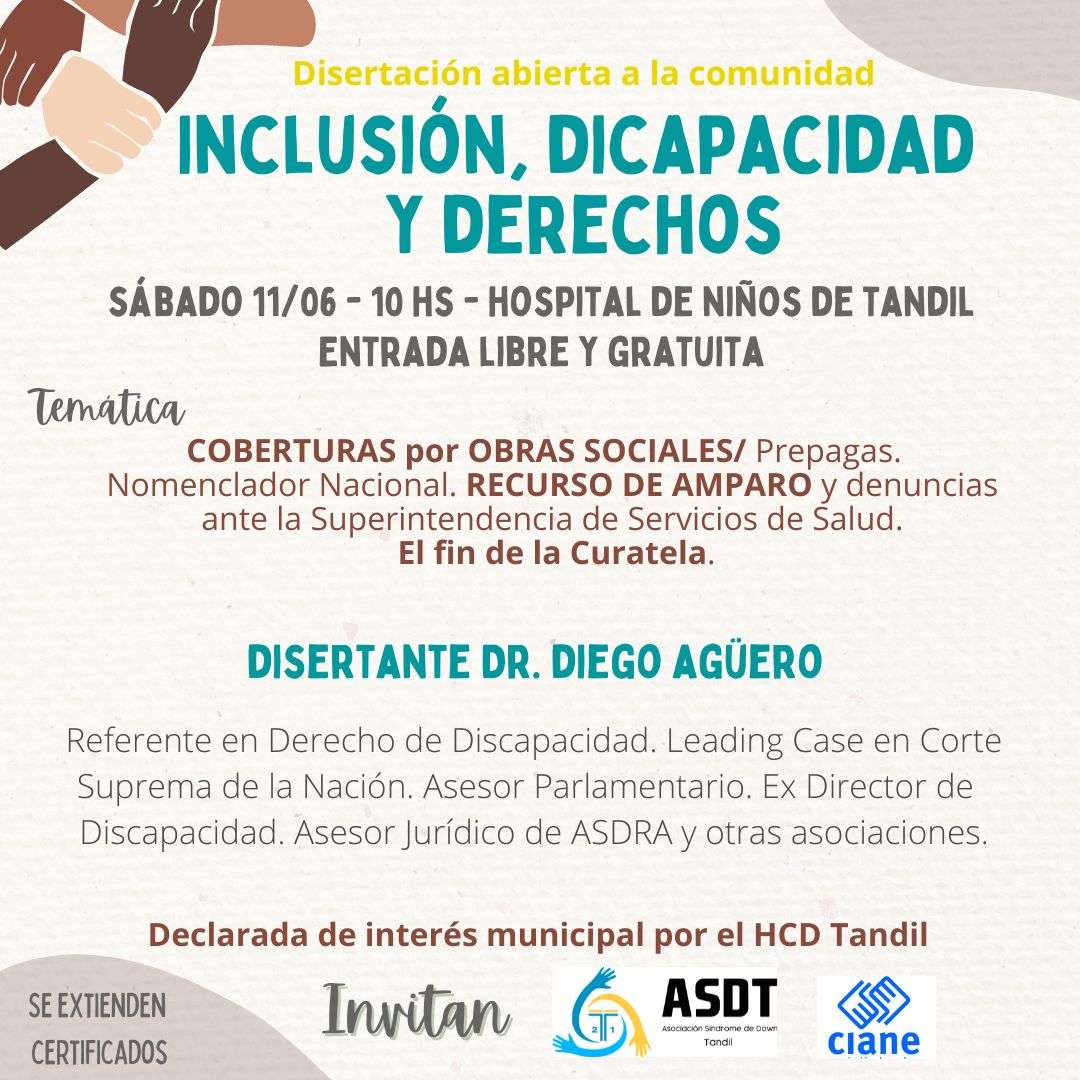 Este sábado darán una charla abierta sobre inclusión, discapacidad y derechos