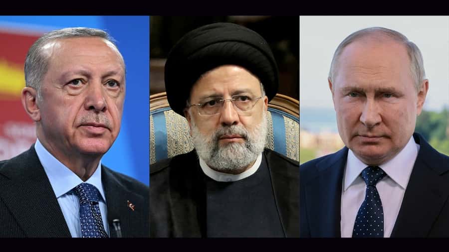 Los presidentes Recep Tayyip Erdogan, Vladimir Putin y Ebrahim Raisi se reunieron en Irán.