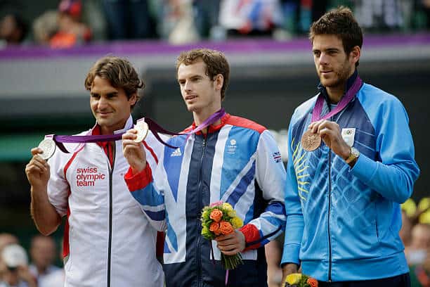 Del Potro, junto a Murray y Federer en el podio olímpico.