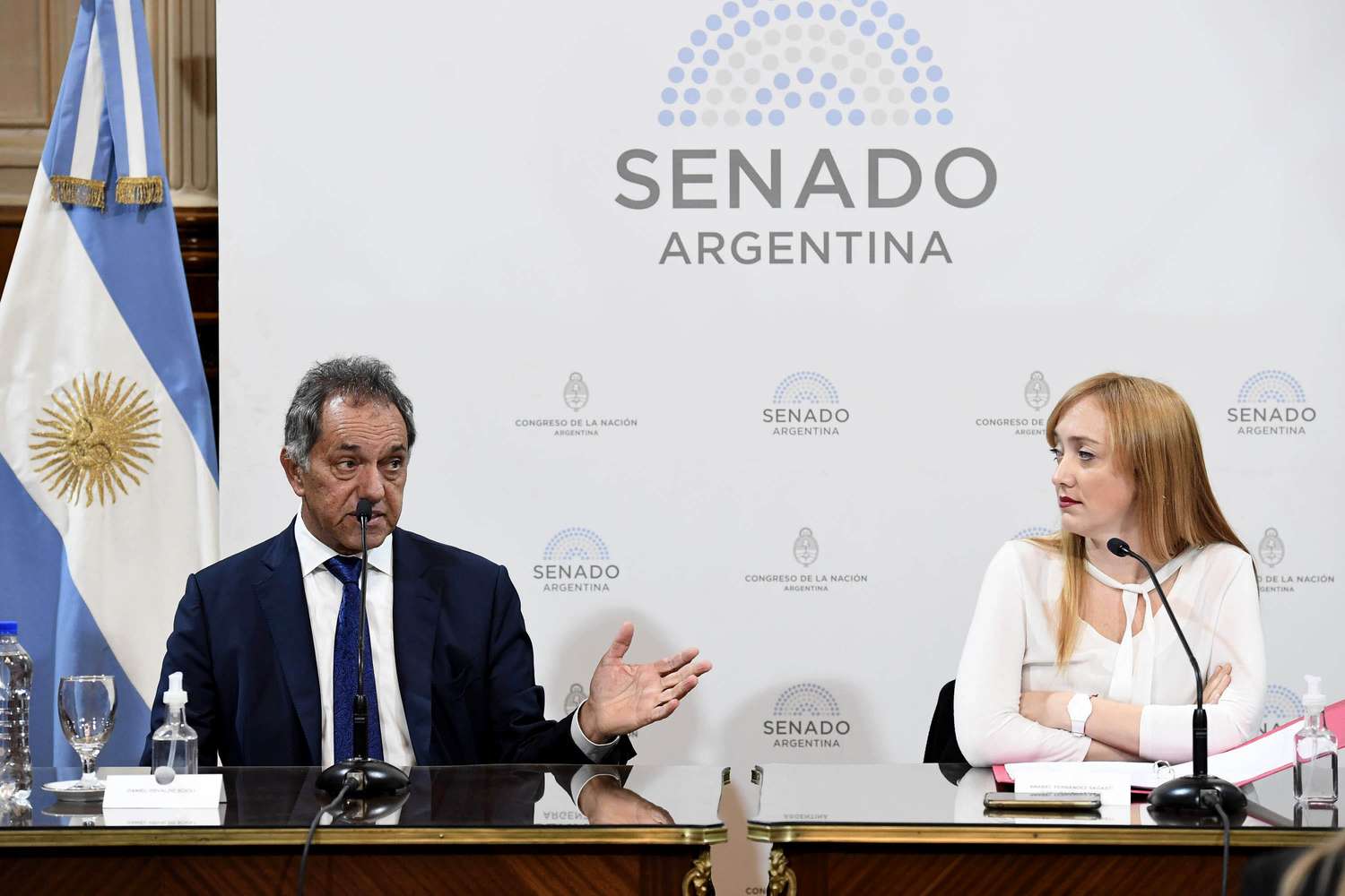 Daniel Scioli y Anabel Fernández Sagasti durante la reunión de ayer.
