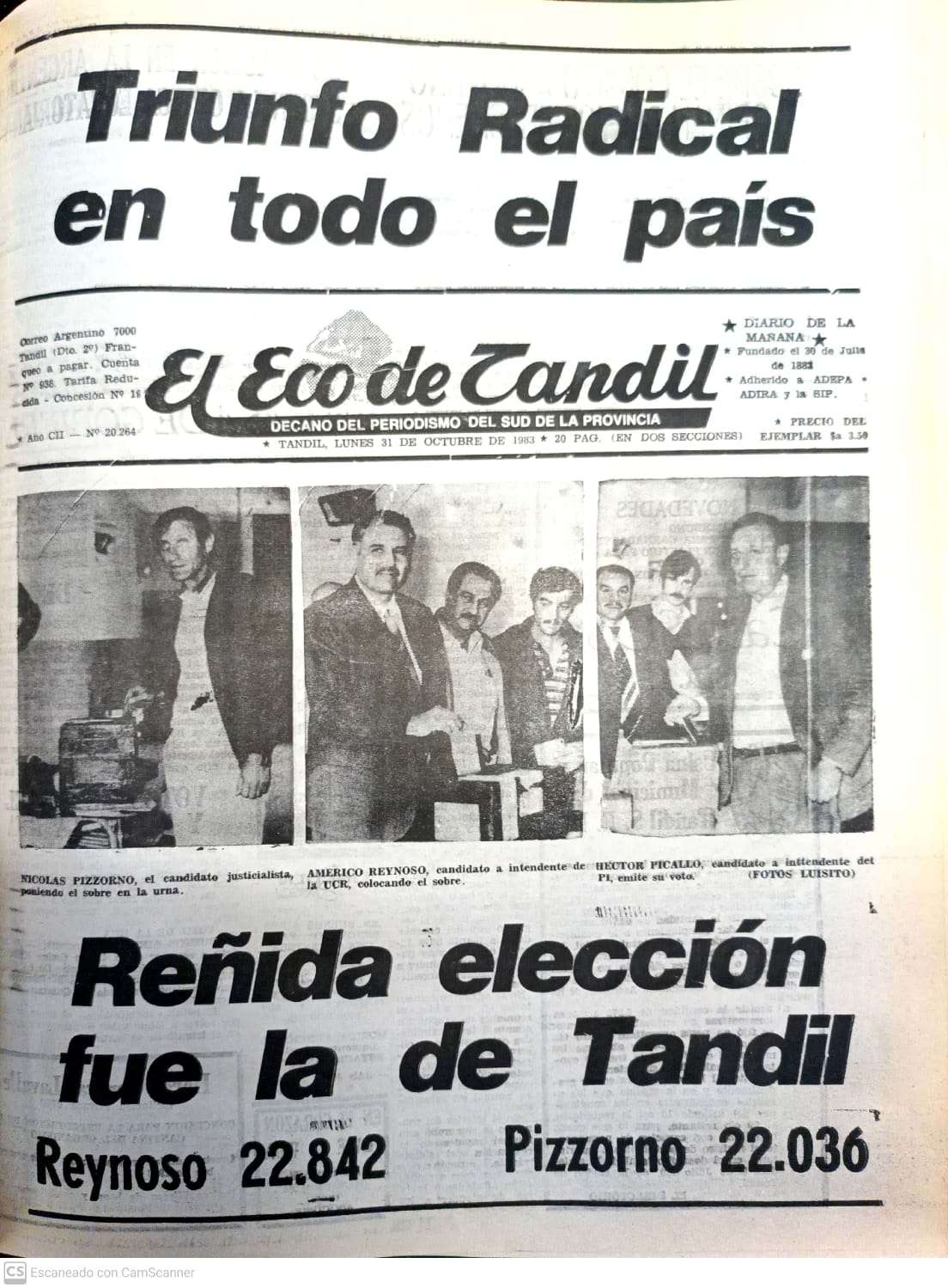 Hace 39 años se encendía la esperanza de la democracia y Reynoso ganaba la intendencia de Tandil