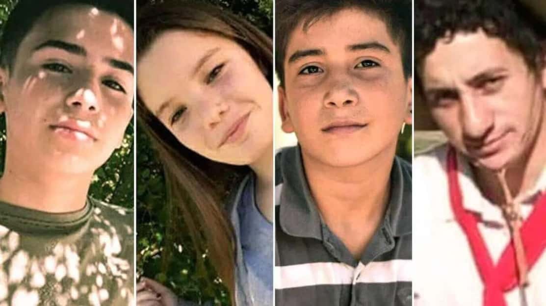 Gonzalo Domínguez (14), Camila López (13), Danilo Sansone (13), y Aníbal Suárez (22), víctimas mortales de la Masacre de San Miguel del Monte.