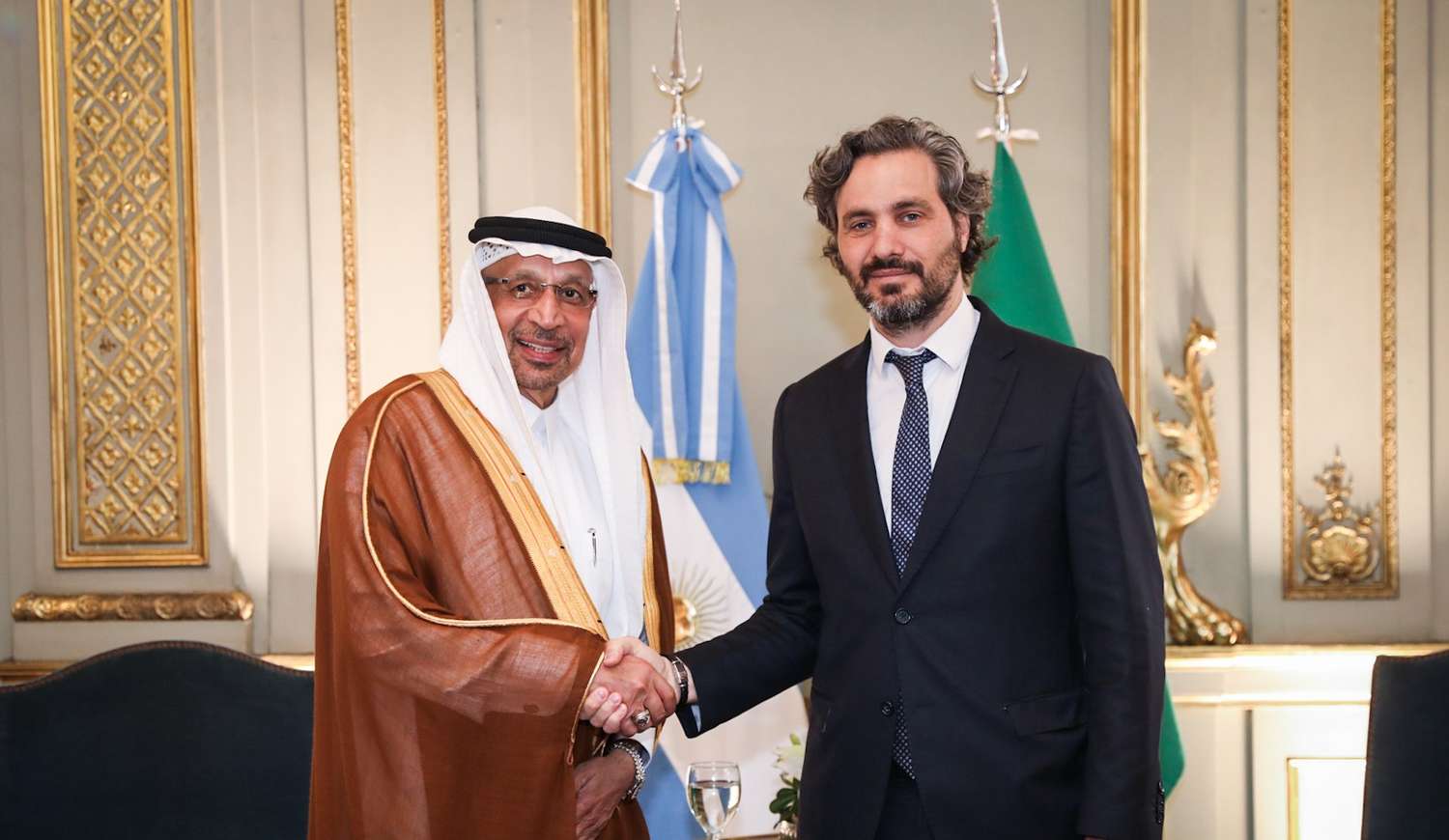 El canciller Santiago Cafiero recibió al ministro de Inversiones de Arabia Saudita, Khalid Al-Falih.