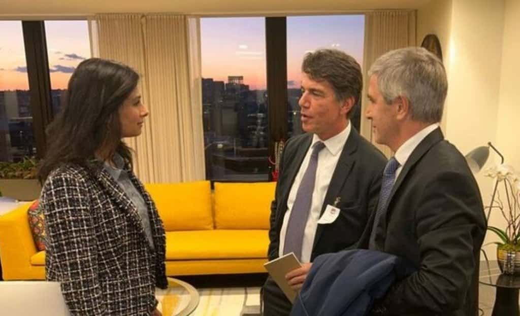 Nicolás Posse y Luis Caputo, en un encuentro previo con el FMI, con Gita Gopinath.