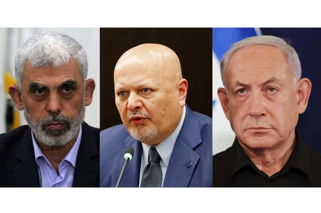De izquierda a derecha, Yahya Sinwar, Karim Khan, Benjamin Netanyahu. Adel Hana/AP; Mauricio Duenas Castaneda/EFE/EPA; Abir Sultan/EPA