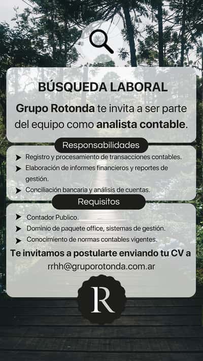 Grupo Rotonda busca incorporar analista contable