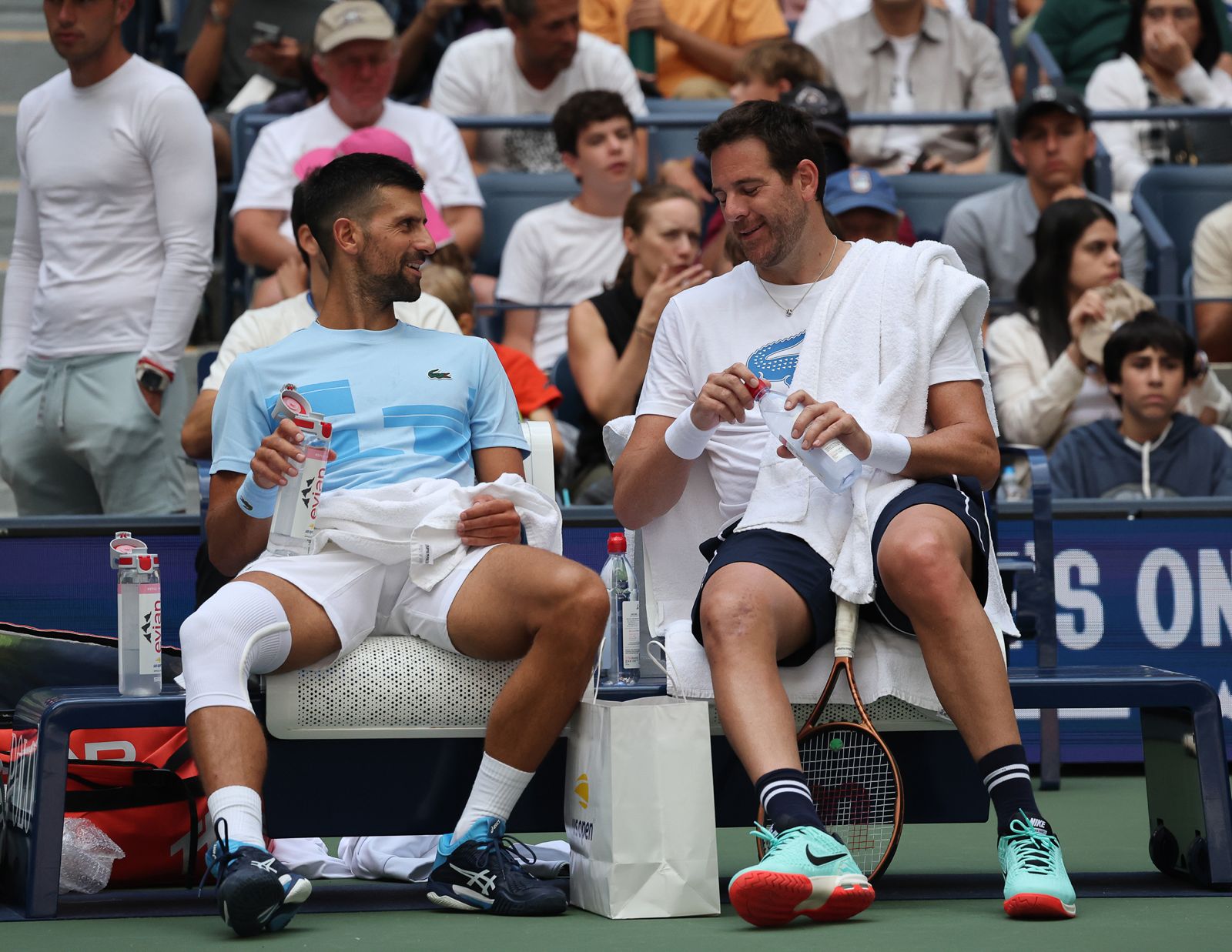 Del Potro en Nueva York junto a Djokovic, que podría ser su rival en la exhibición.